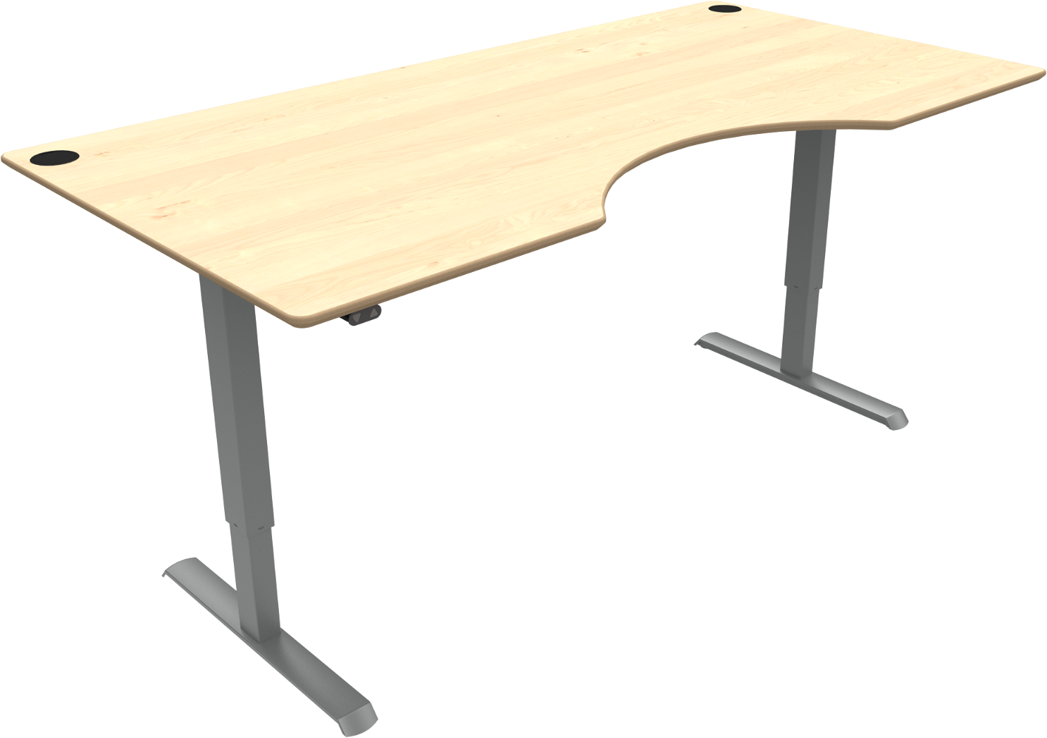 Adaptdesk   -bens Hæve- Sænkebord  Centerudskæring  Natur Sølv  H118x200x100    Ahorn