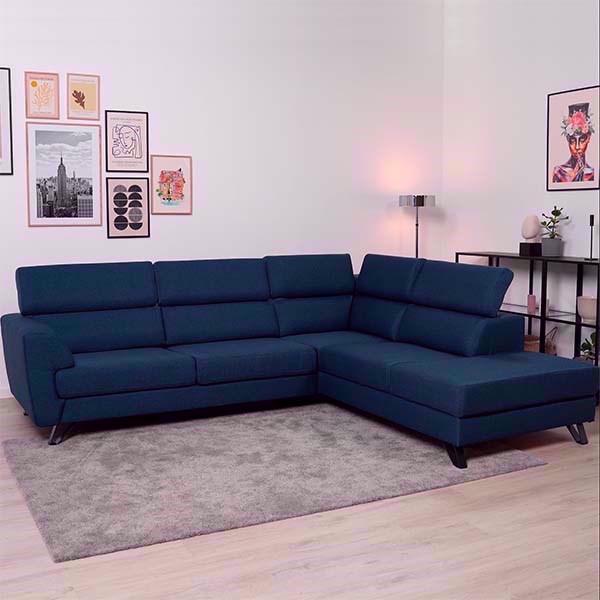 Billund Open End Sofa   Blå Stof    Justerbar Nakkestøtte